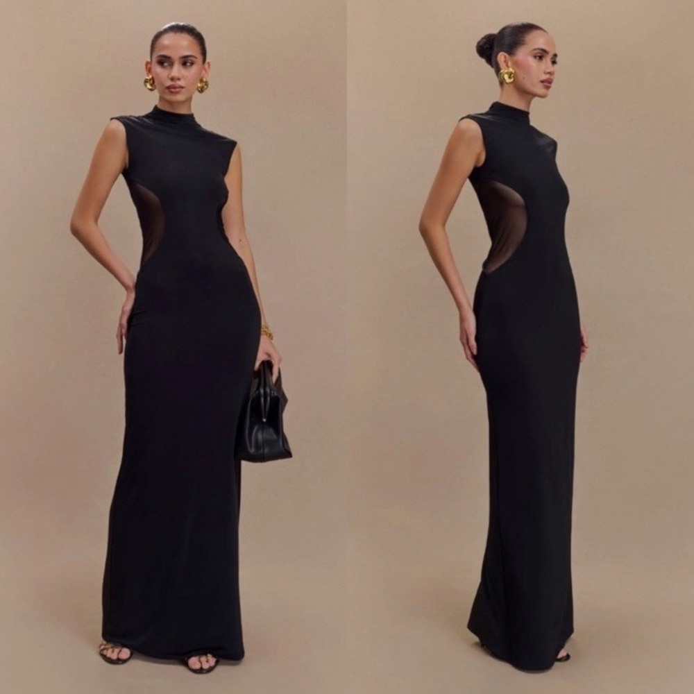 MESHKI Massie Slinky And Mesh Maxi Dress - Black